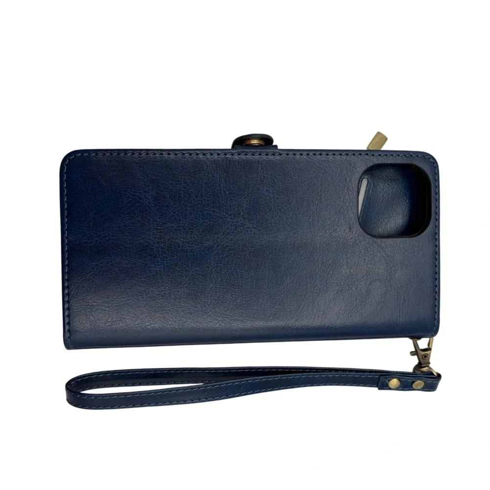 XcaseBar Phone Wallet Case Navy Blue Excellent Faux Leather Folio‎